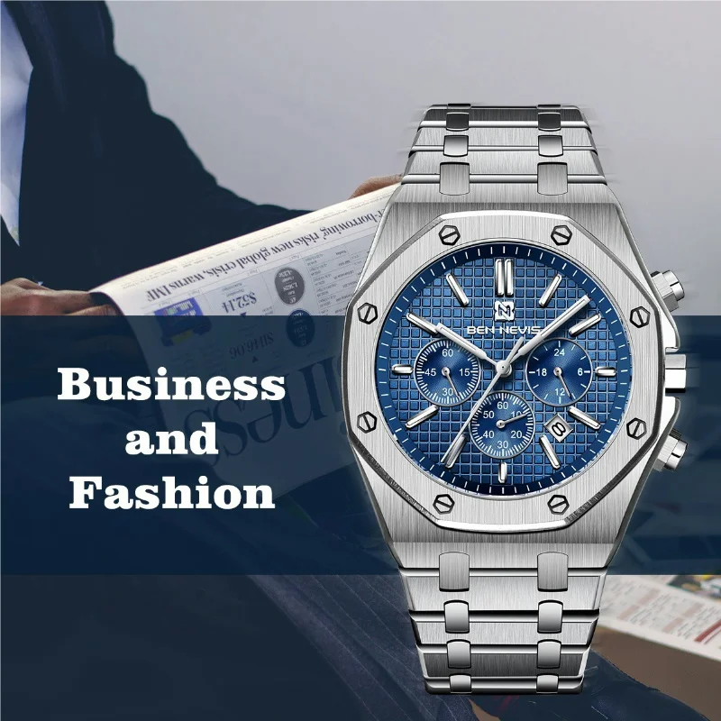 Men\'s Quartz Watch Oak Series with 43mm Quartz Movement Three Eye Six Needle Dial with Calendar Steel Strap 30 Meter Waterproof