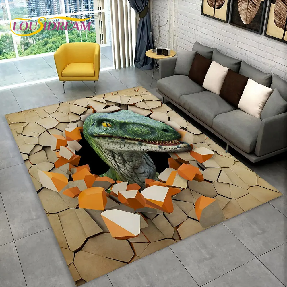 3D Visual Illusion Dinosaur Area Rug,Carpet Rug for Home Living Room Bedroom Sofa Playroom Doormat Decor,Kid Non-slip Floor Mats