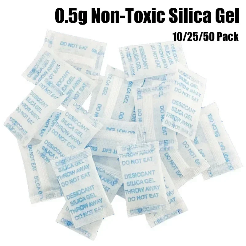 10/25/50pcs 0.5g Non-Toxic Silica Gel Sachet Desiccant Food Packaging Flower Drying Kitchen Moisture Damp Absorber Dehumidifier