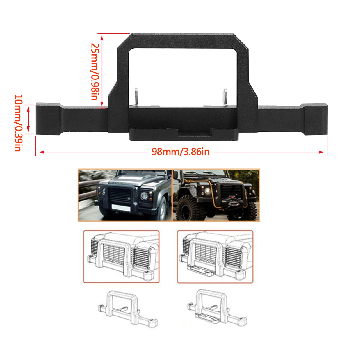 CNC Aluminum Classic Front Rear Bumper with Winch Mount and Grill for 1/18 RC Crawler TRX4M Defender Upgrade Parts