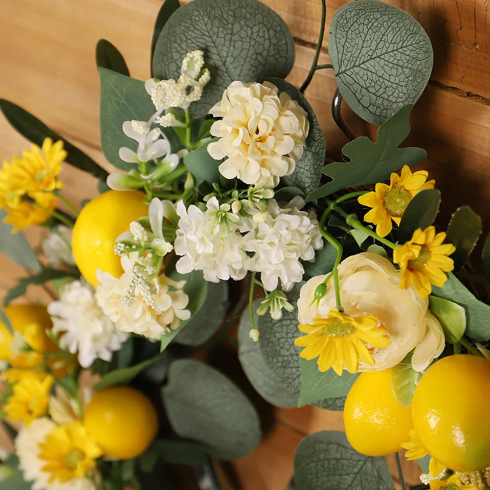 

Simulation Lemon Wreath Decorative Hanging Summer Garland Front Door Wall Decor Artificial Flower Welcome Wreath for Outdoor