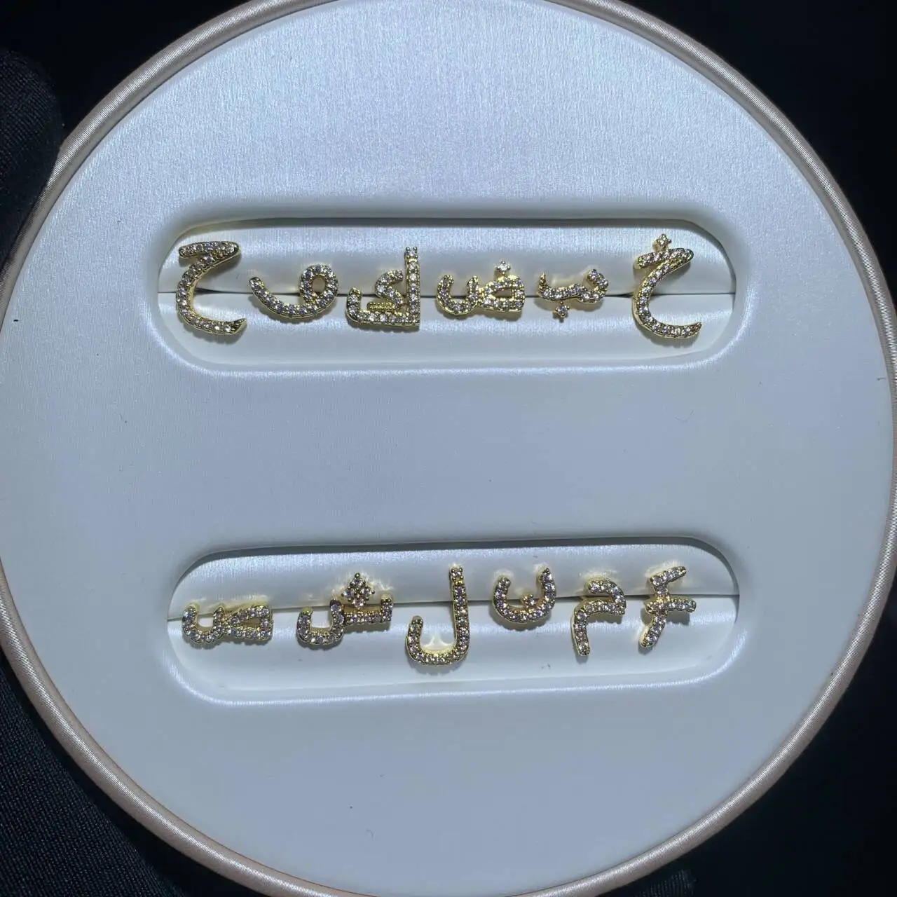 Gold Color Minimal Delicate Girl Women Jewlery Micro Paved CZ Arabic Letter Alphabet Stud Earring Wholesale