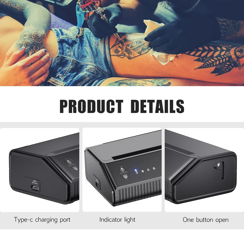 Tattoo Stencil Transfer Printer Machine Portable Wireless Bluetooth USB Mobile Printer Machine With A4 Tattoo Transfer Paper