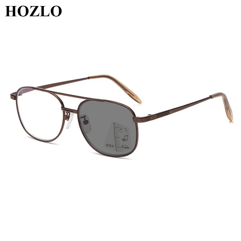 

Men Photochromic Progressive Multifocal Pilot Reading Sunglasses Male Double Bridge Presbyopic Hyperopia Spectacles Dark Glasses