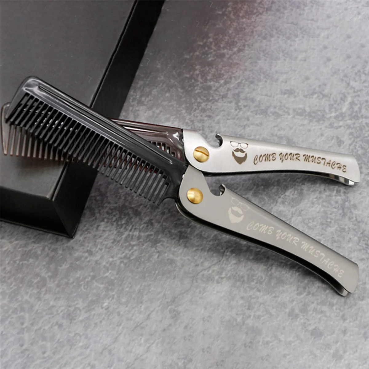 A71P 3 قطعة الرجال السود للطي جيب مشط PP الأسنان وفك تشابك الشعر مشط اللحية مقبض معدني طوي تمشيط