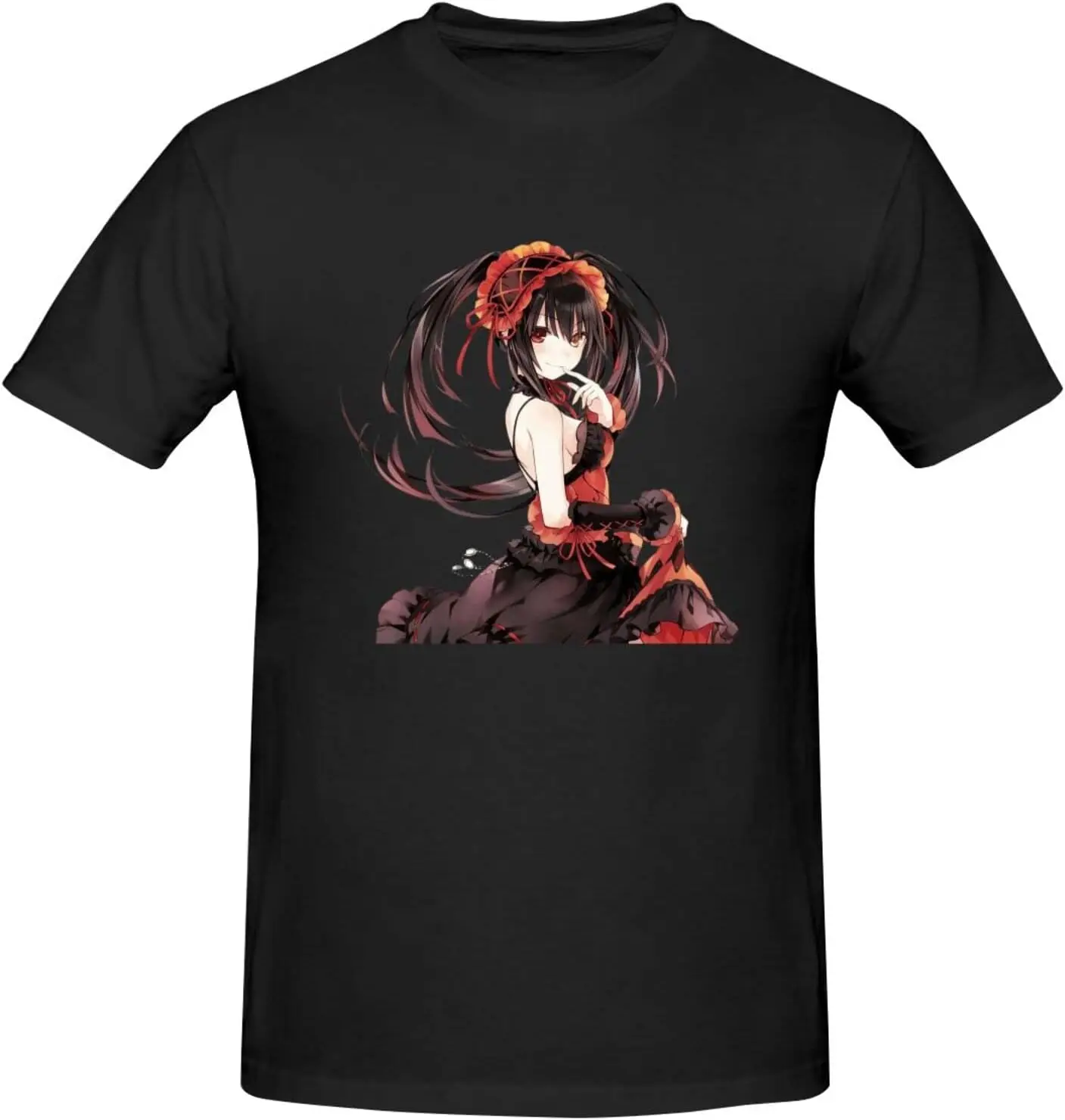 

Date A Live Kurumi Tokisaki Men's T-Shirts Cotton Short Sleeve Crew Neck Fashion Graphic Print Tees Black