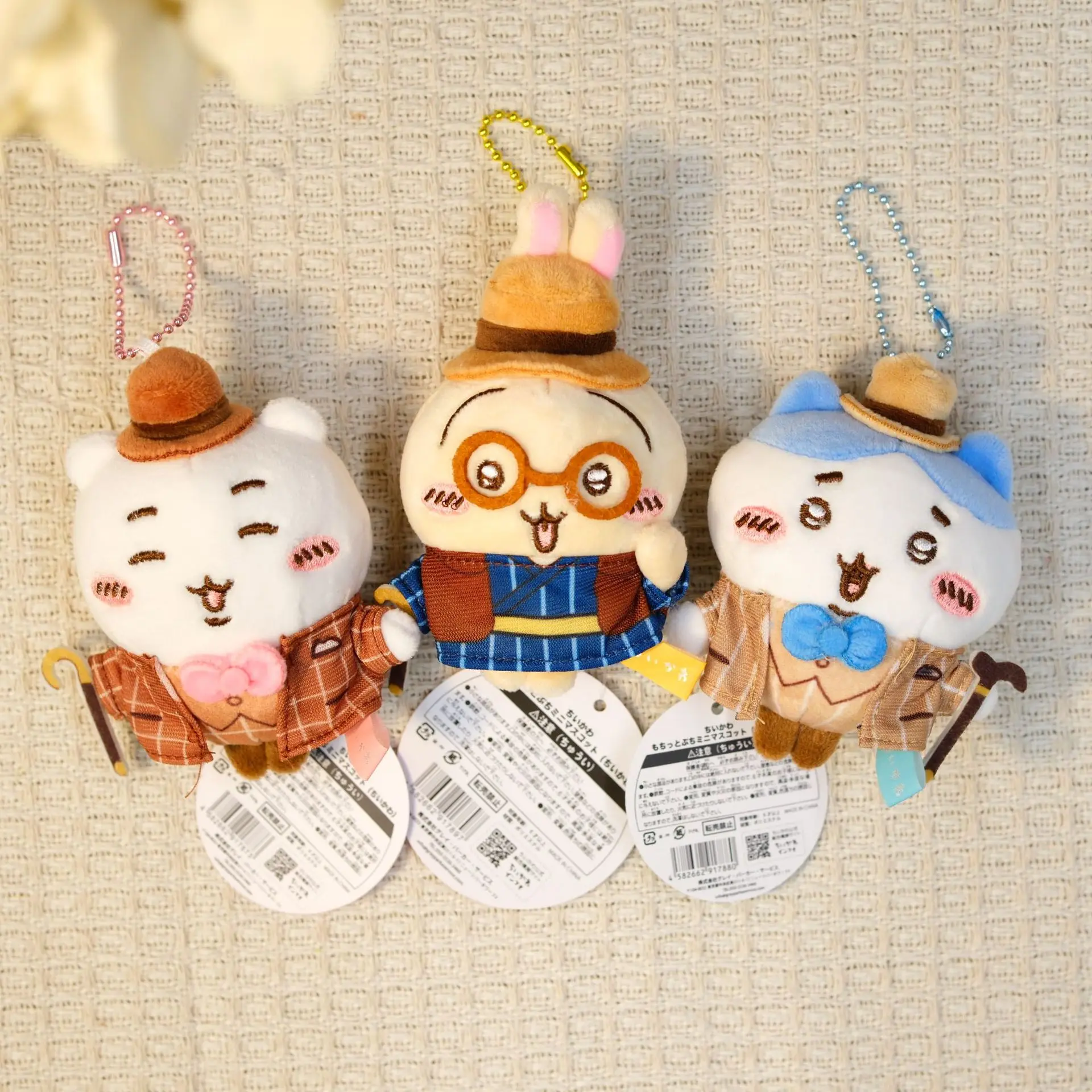 Adorable Ckw Detective Style Plush Bag Pendant 10cm Cute Hachiware Usagi Stuffed Animal Doll Keychain Cartoon Hanging Ornament
