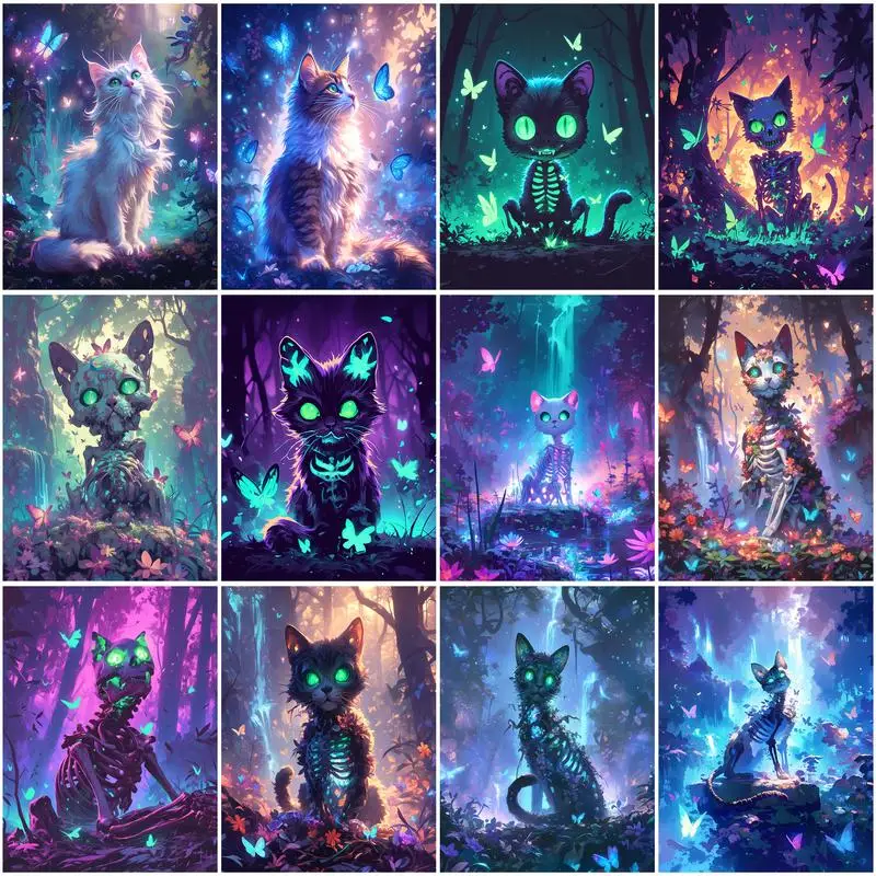 

PhotoCustom Pictures By Numbers Dark Cat Animal DIY Painting By Numbers Flower Colorful Kit Art Drawing No Frame Wall Decor