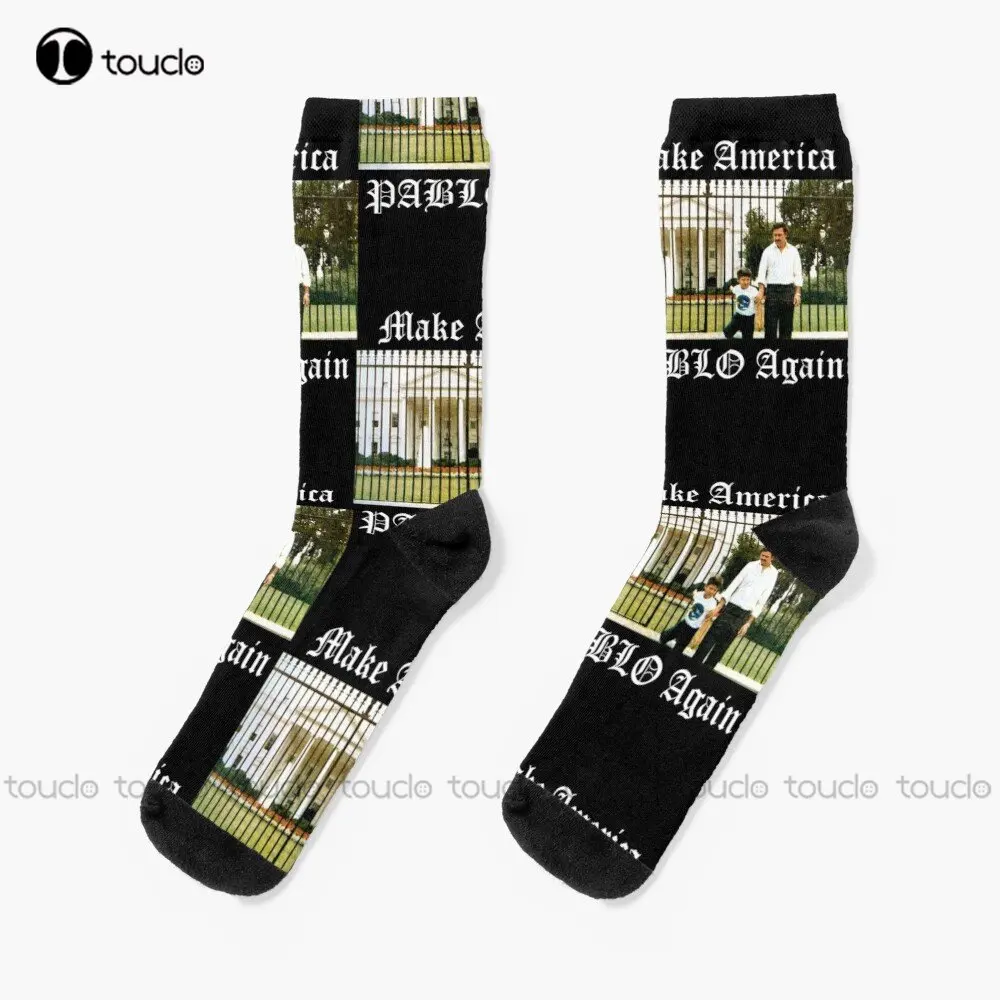 Make America Pablo Again Socks Pablo Escobar Plata O Plomo Colombian Drug Lord Socks Women 360° Digital Print Custom Gift Casual