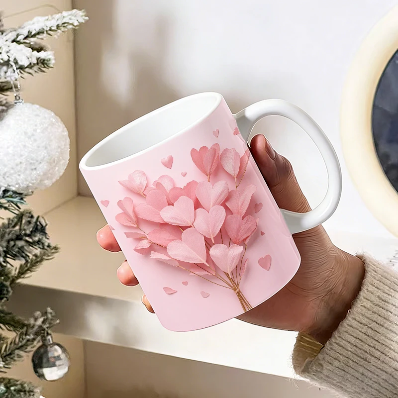 

1pcs 3D heart-shaped leaf blade ceramic cup with handle, creative coffee cup, insulated milk cup, office tea cup, fade-resistant