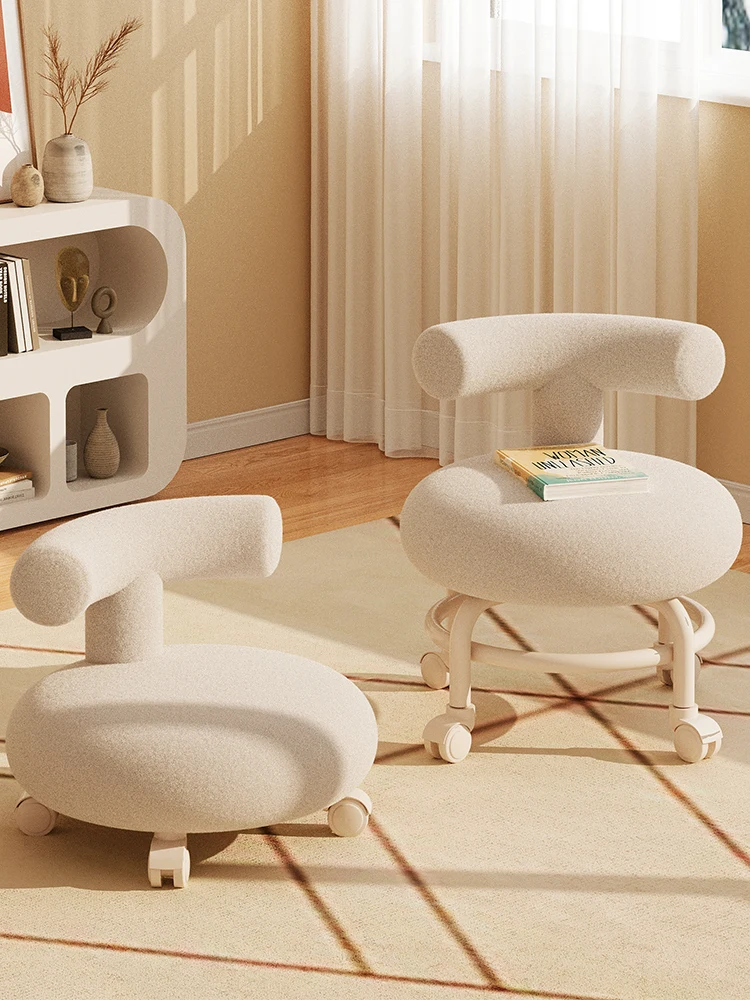 Cream pulley stool home small stool back chair universal wheel low stool mobile small bench children's chair