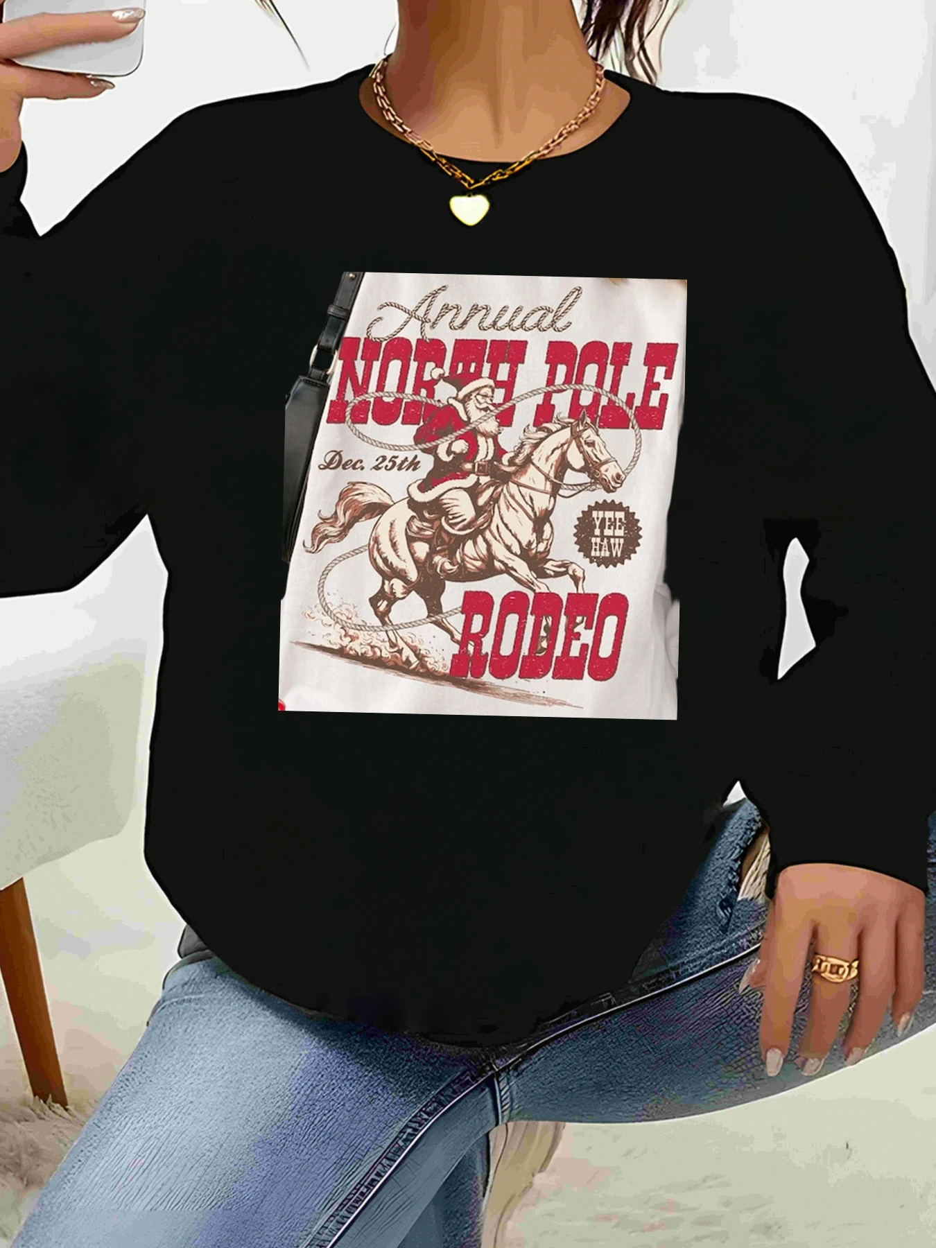 

Рождественский свитер с принтом North Pole Rodeo, женская повседневная праздничная одежда, женская