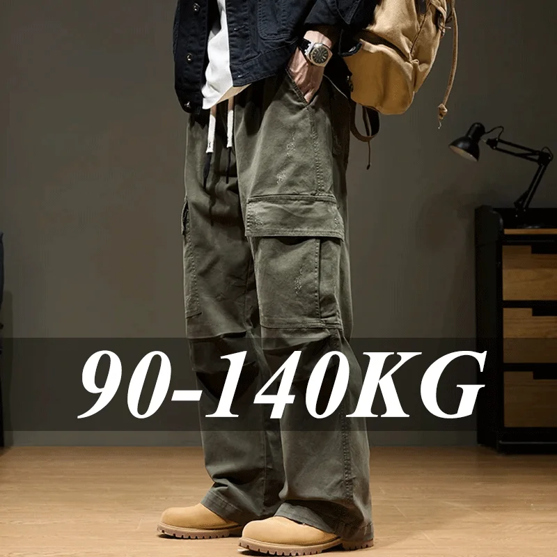 

Men's Plus Size Baggy Cargo Pants 5XL-8XL with Pockets Cotton Drawstring Elastic Waist Wide Leg Trousers Outdoor Casual Pants