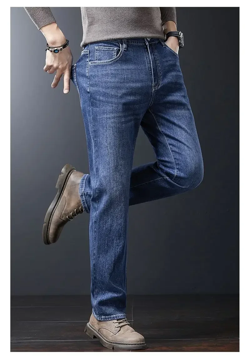 2027 Neue Herbst-Winter-Soft-Stretch-Jeans für Herren, Business-Casual, schmale, gerade Jeanshose, koreanische blaue, graue Arbeitshose für Männer – Detail 6