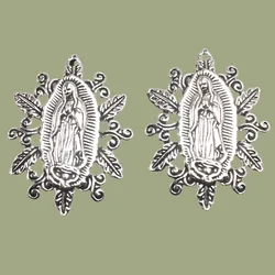 2pcs Silver Plated Garland Our Lady of Guadalupe Alloy Pendant DIY Charms Catholic Necklace Jewelry Crafts Making 50*37mm M1269