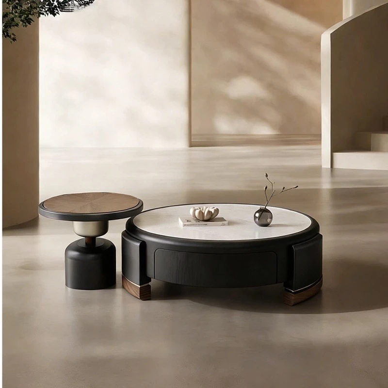 Round solid wood coffee table combination living room home light luxury modern simple small apartment