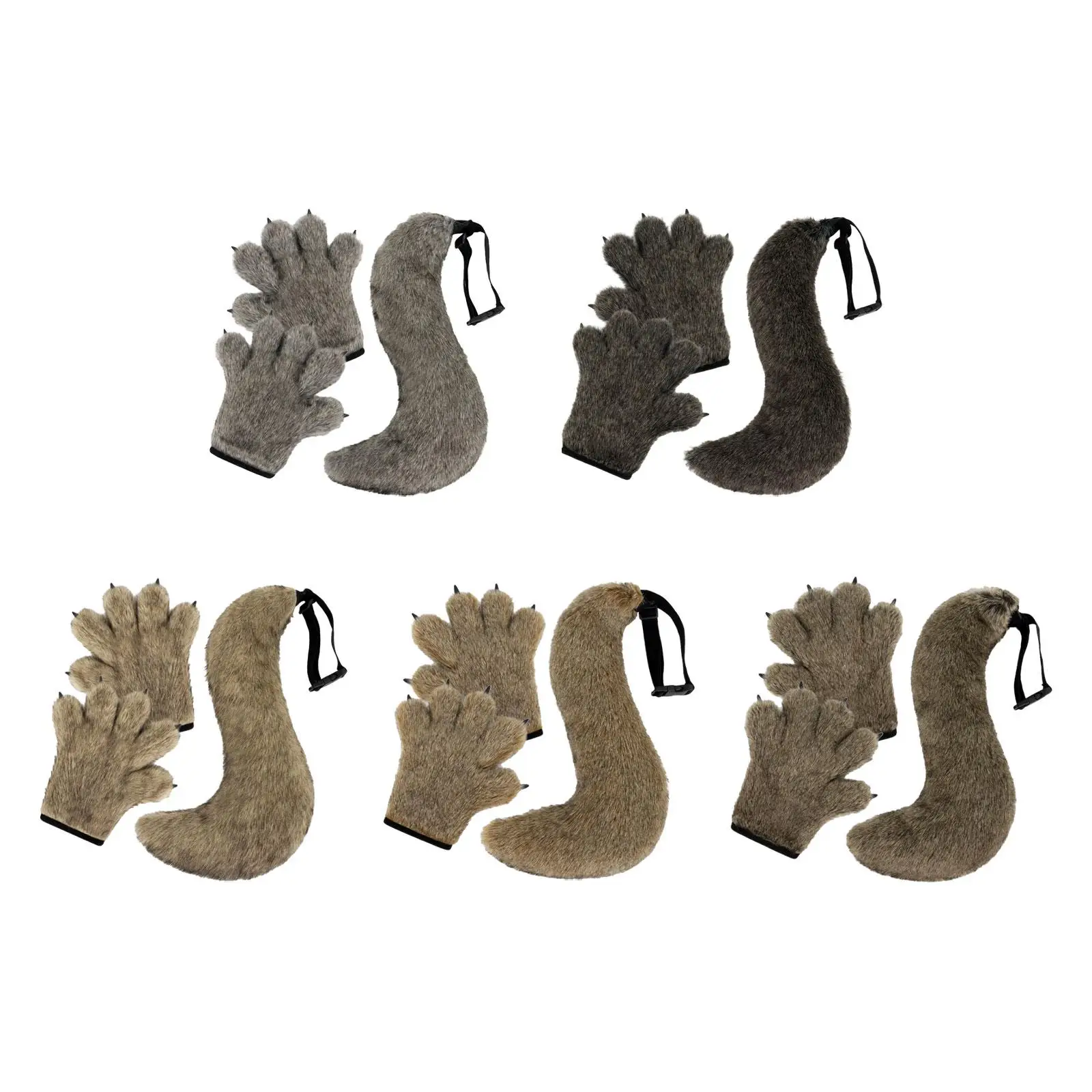 Juego de guantes y cola con patas de lobo de Halloween para festivales y actuaciones en escenario