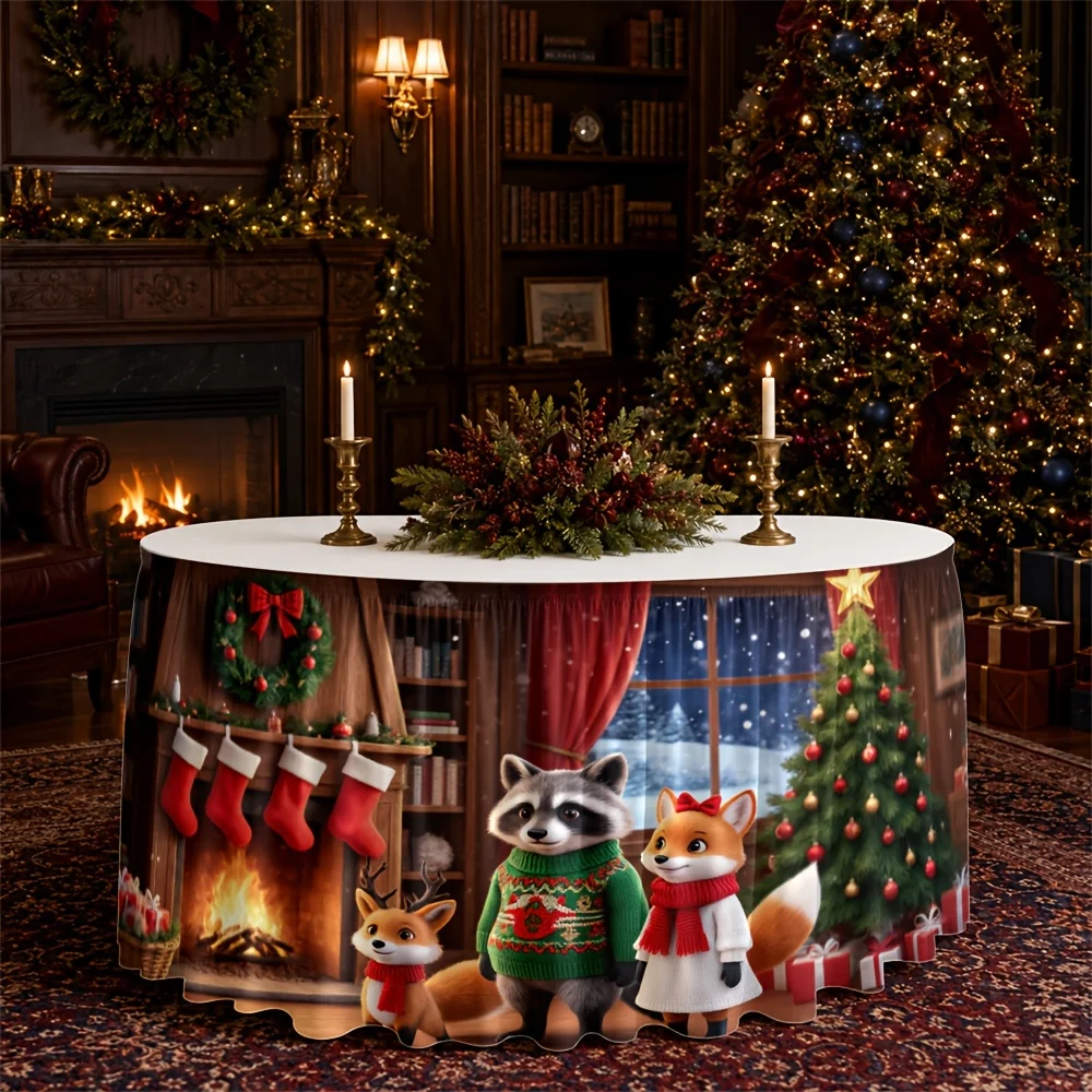 Table skirt / tableskirt: Warm Christmas forest animal festive atmosphere winter celebration