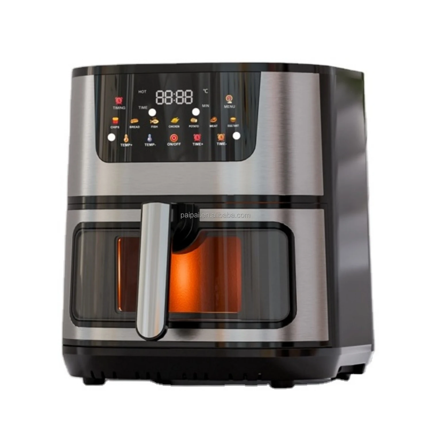 Freidora de aire francesa de acero inoxidable, electrodomésticos inteligentes de gran capacidad de 15L, ventana Visual de forma cuadrada para el hogar