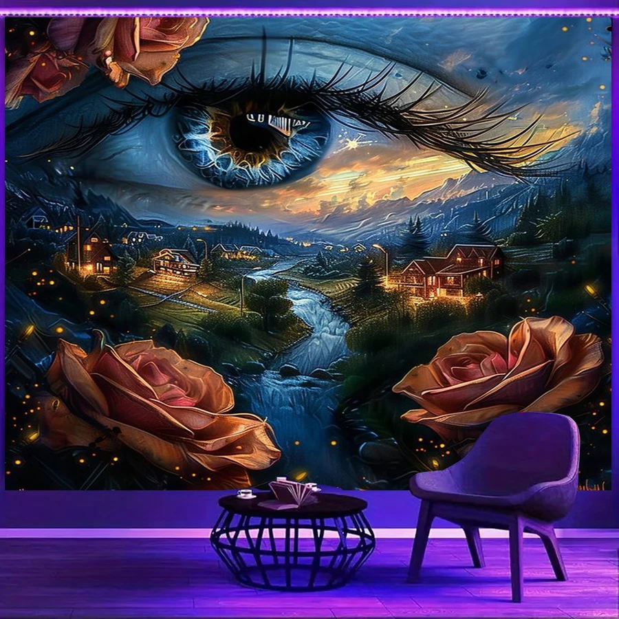 1PC Eye Rose Village River Print Backdrop Banner, Bedroom Living Room Photo Background, Polyester, Home Decor, Wall Art