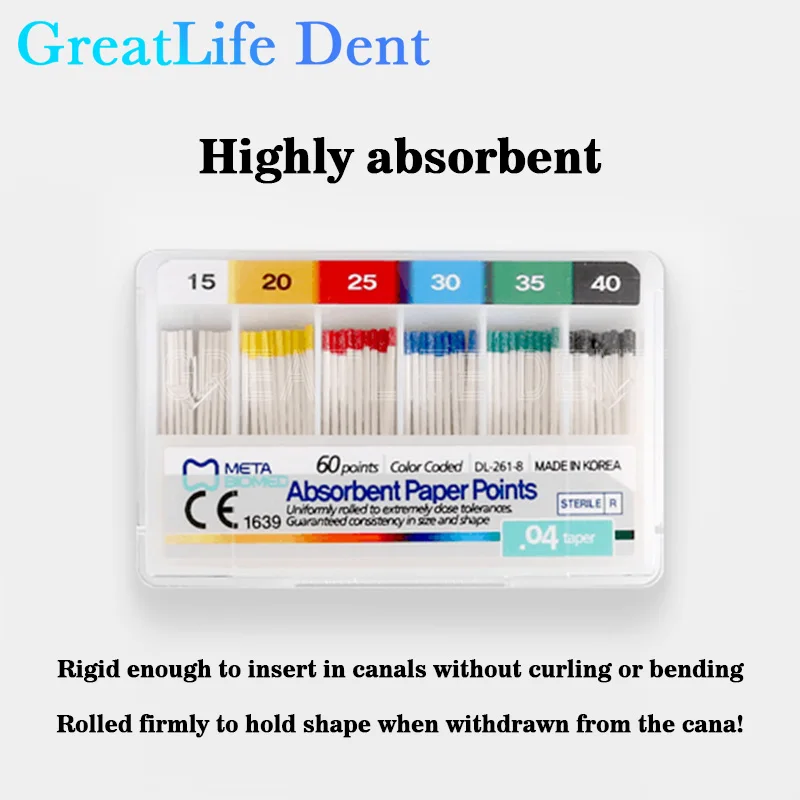 GreatLife Dent 10packs/lot Tips Taper 0.2/0.4/0.6 Size 15/20/25/30/35/40 Dental Root Endodontics Moisture Absorbent Paper Points