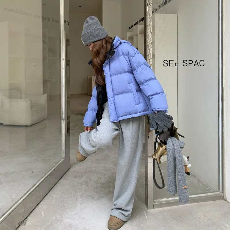 2025 شتاء جديد مقنعين أسفل سترة المرأة نمط قصير موضة عادية فضفاض وسميك الخبز الدافئ 90 الأبيض بطة أسفل معطف #5