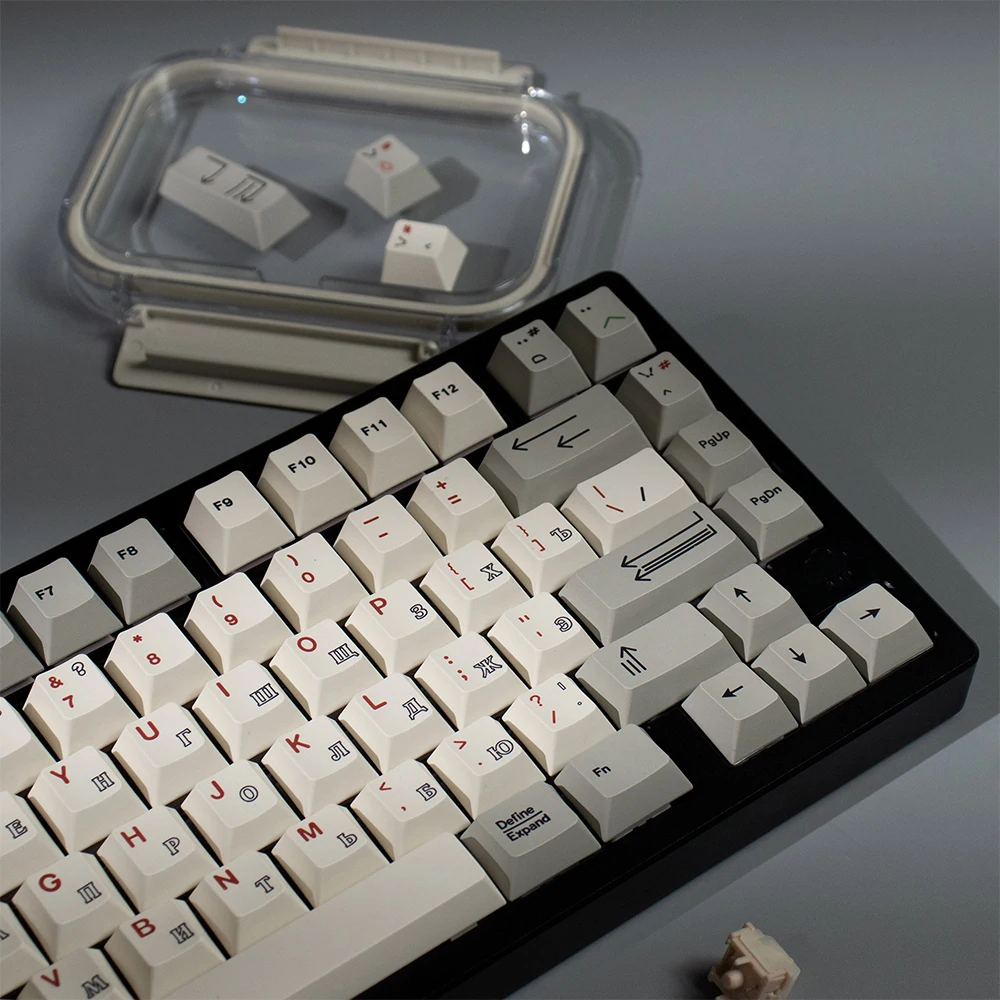 PBT-Tastenkappen, Retro-Tastenkappen, 1,7 mm Kirschprofil, thermische Sublimation, russische individuelle Tastenkappen für 68//87/104 mechanisches Tastatur-Set