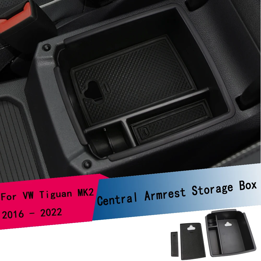 Caixa de Armazenamento para Apoio de Braço, Bandeja Organizadora para Console Central, Acessórios para Volkswagen VW Tiguan Mk2 2016 - 2022