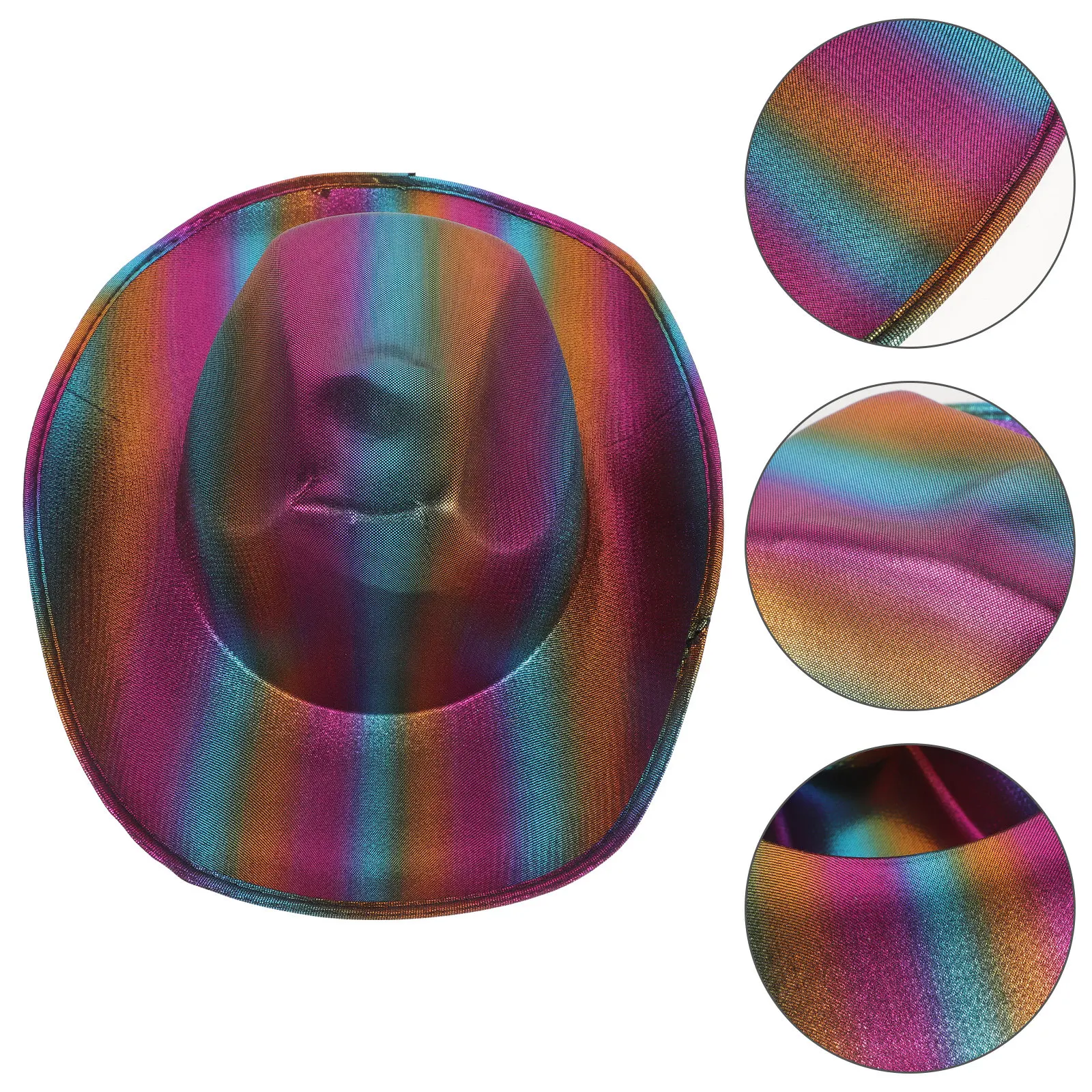 Rainbow Color Denim Disco Cowboy Hat Breathable Cloth Adjustable Back Strap for Performance Dance Party Sparkly Cowgirl Hats