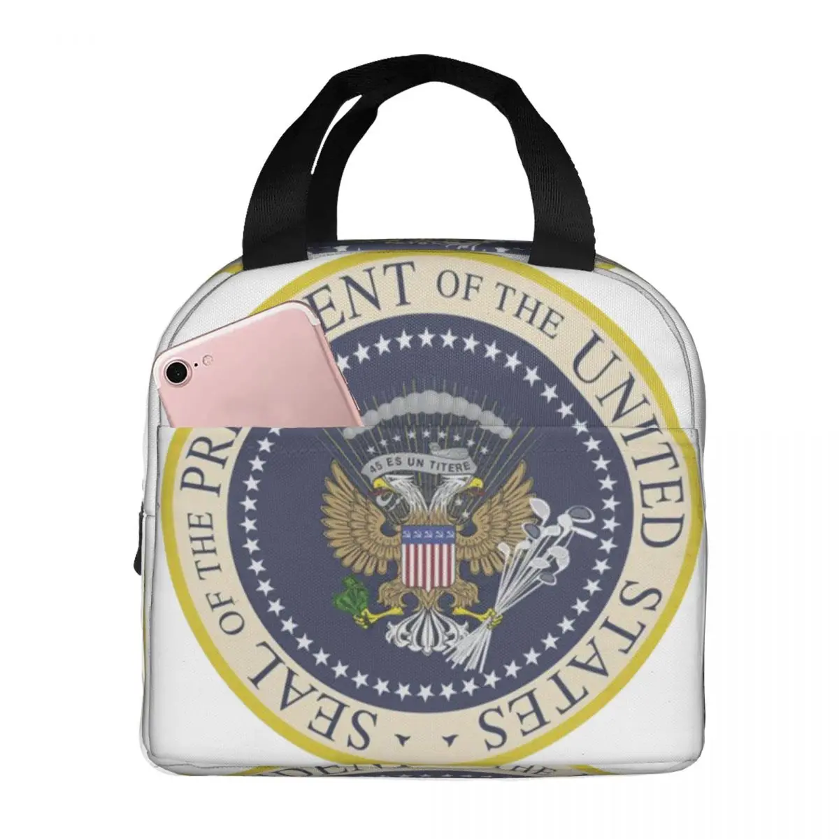 Usa President Seal Flag Coat Of Arms Insulated Lunch Bag for Women Resuable Cooler Thermal Bento Box Beach Camping Travel