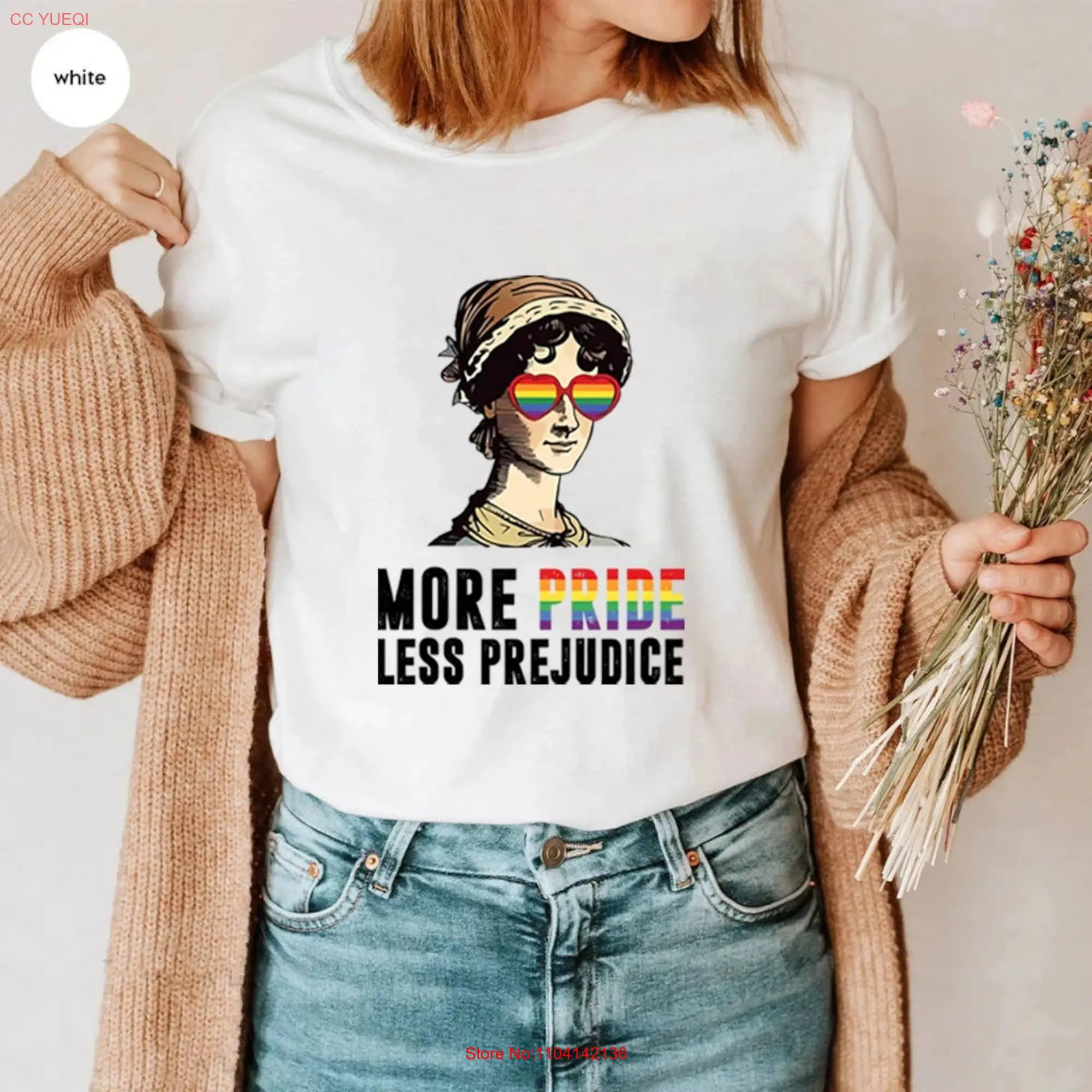 More Pride Less Prejudice T Shirt Jane Austen Proud Ally Month Supporting People long or short sleeves