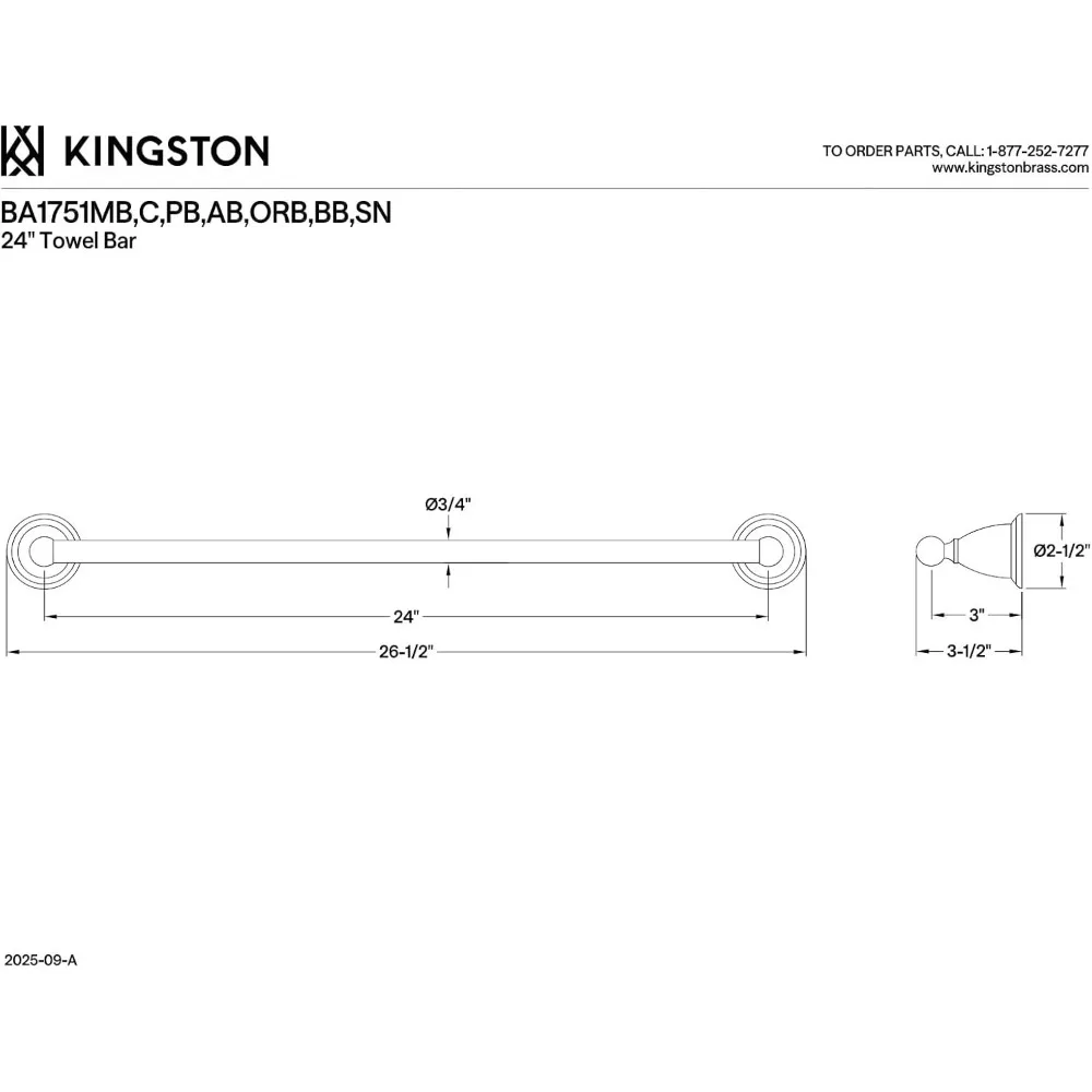 

24-Inch Polished Brass Towel Bar - Heavy Duty 20Lbs Capacity, Elegant Bathroom Decor for Modern Homes