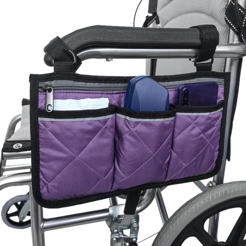 Wheelchair Armrest Bag Side Storage Bag Multi-pocket Storage Bag Reflective Strip Storage Wheelchair Hanging Bag