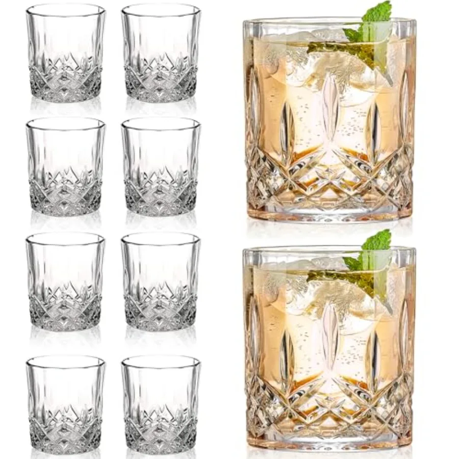 Vasos de whisky de cristal Juego de 8 Compre 6 y obtenga 2 gratis Vasos de whisky antiguos de 11 OZ para cóctel Bourbon Scotch Vodka Tequila
