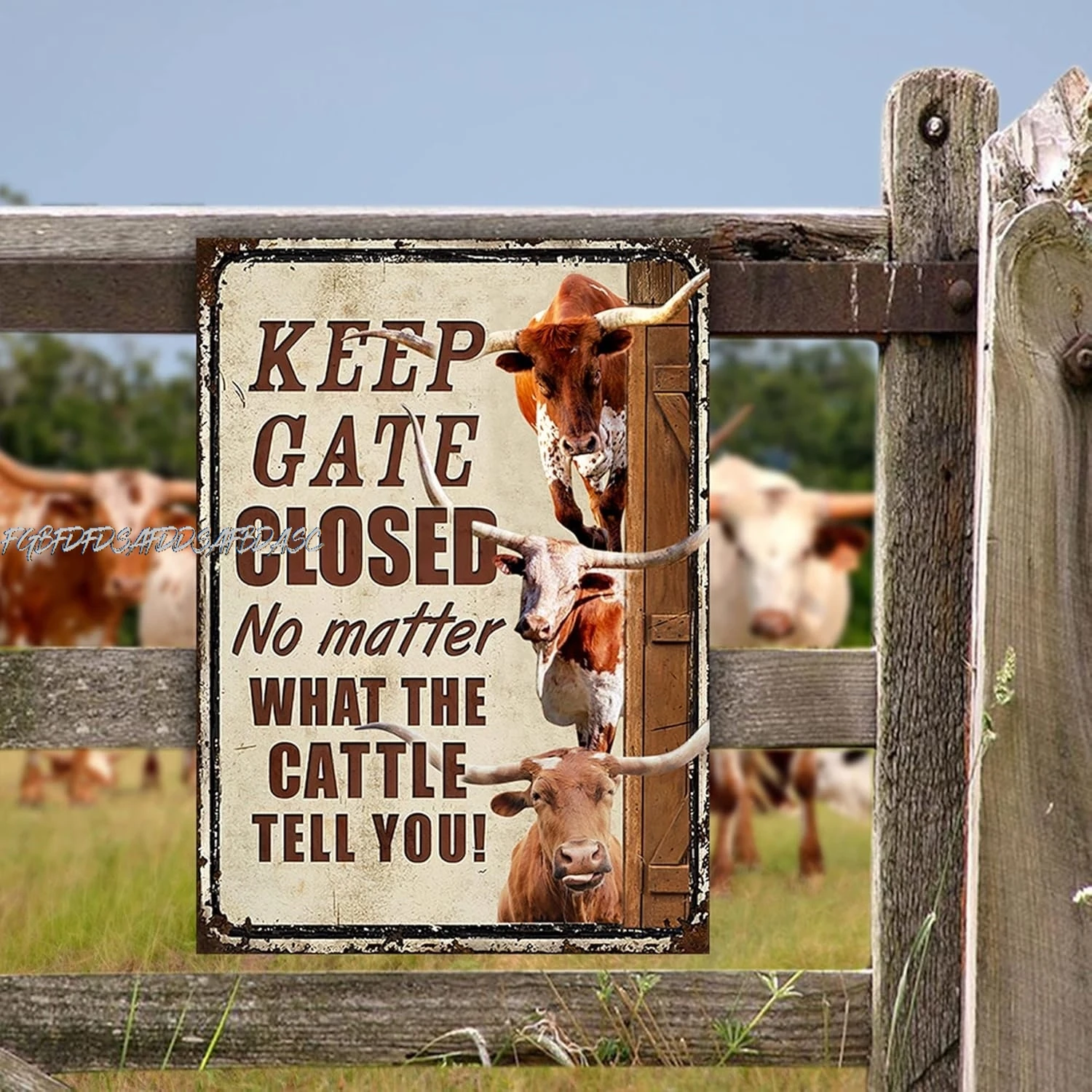 Texas Longhorn Funny Keep Gate Closed No Matter What The Cattle Tell You Metal Sign Farm Owner Gift Idea Decor Gate Home Fa sign