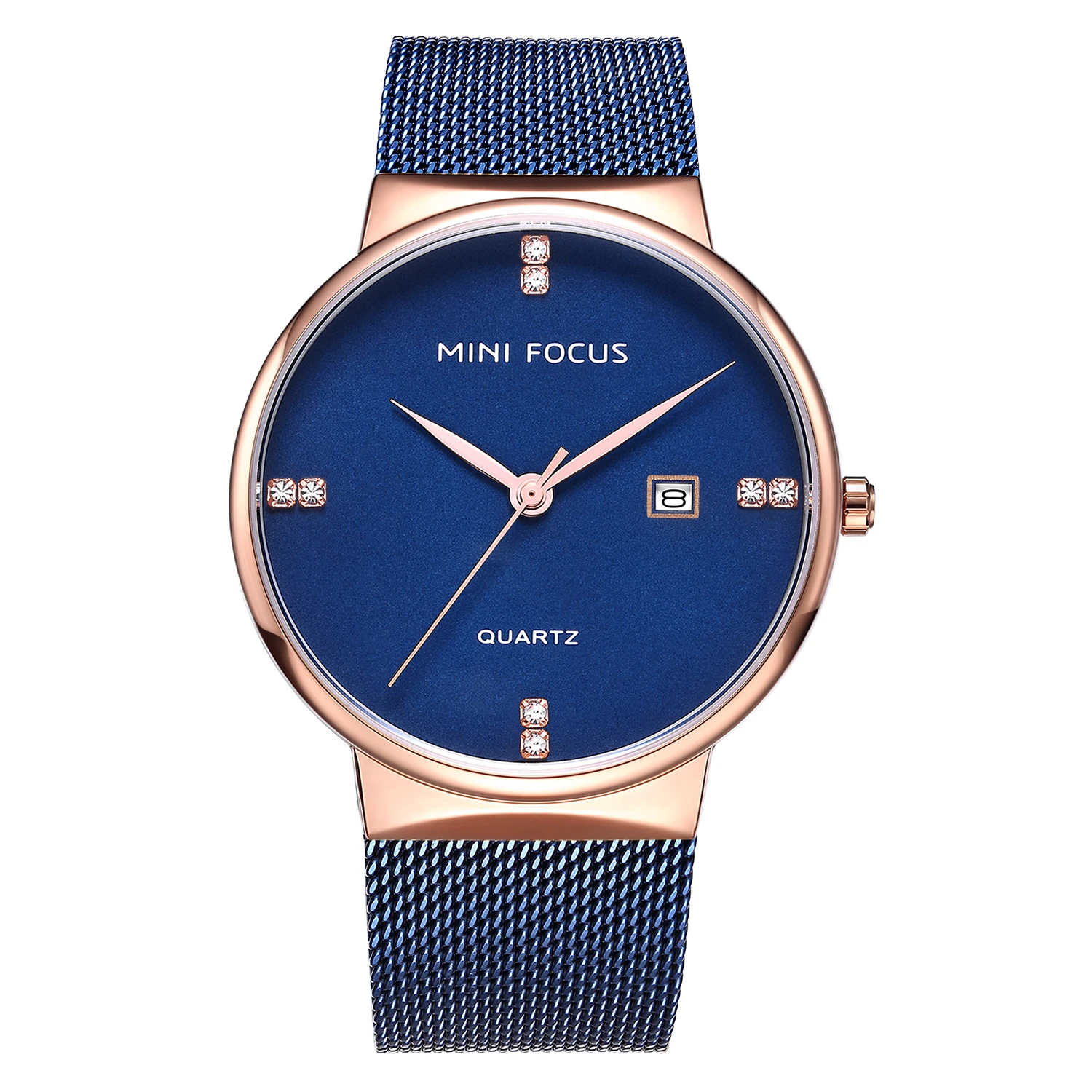 Mini Focus-Montre de Luxe en Maille Dorée pour Homme, Bracelet en Acier Inoxydable, Étanche, Calendrier, Montres à Quartz, MF0181G