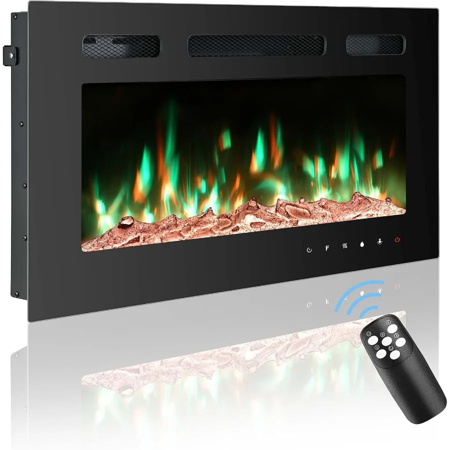 مدفأة كهربائية مقاس 36 بوصة مثبتة على الحائط مع تصميم خطي للتحكم عن بعد لتدفئة غرفة المعيشة الحديثة أو غرفة النوم #1