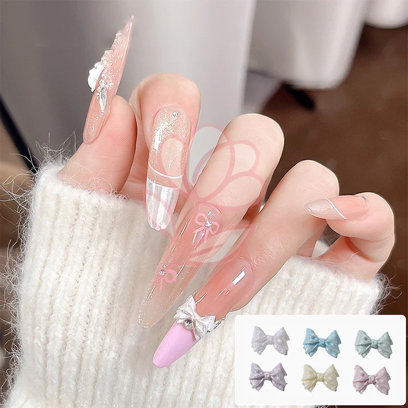 50 pièces de breloques nœuds 3D nacrées pour la décoration des ongles, accessoires de manucure Kawaii, fournitures artisanales DIY