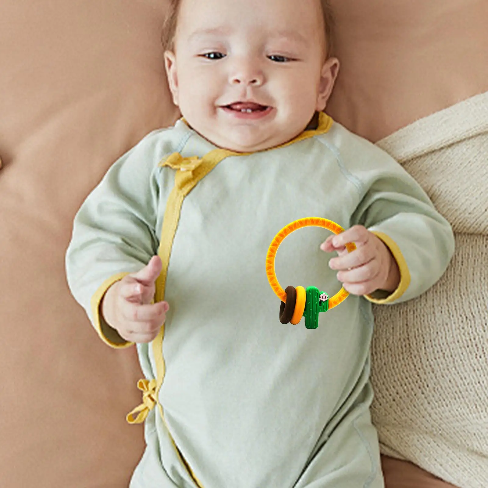 Mordedores para bebés, masticador de dentición de calidad alimentaria, anillo para masticar con cuentas sonajero para niños pequeños, hogar, dormitorio, viajes, interior y exterior