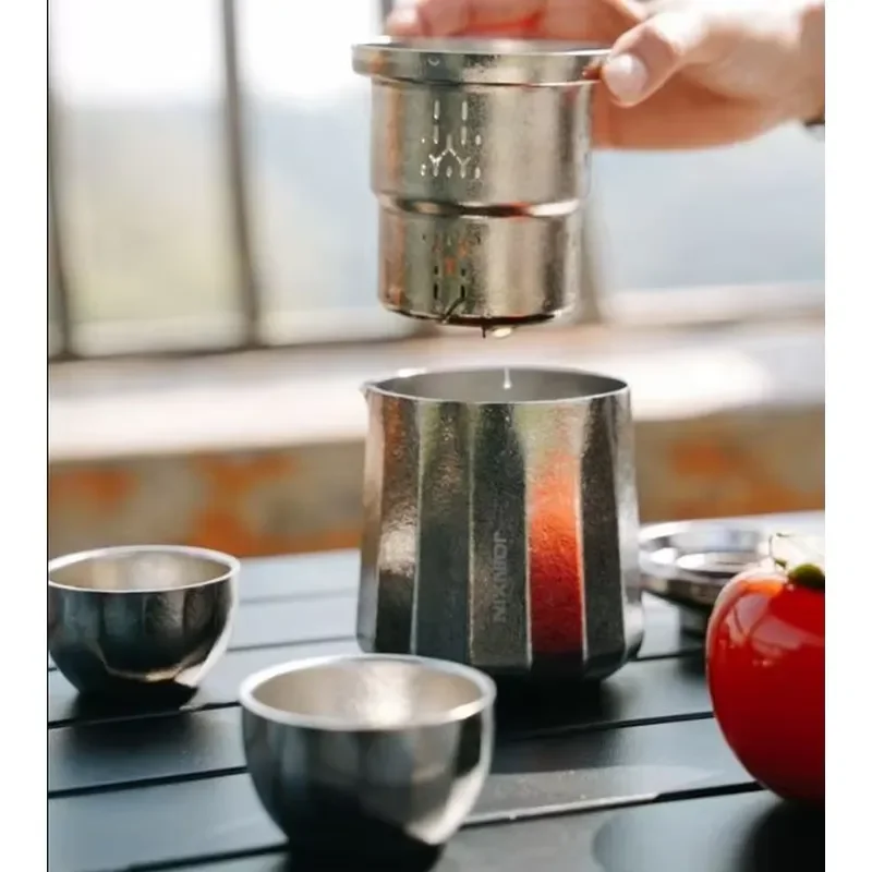 480ml Pure Titanium Teapot and Cup Set Portable Travel Tea Ware Gift Box Chinese Style High End Business Present for Men