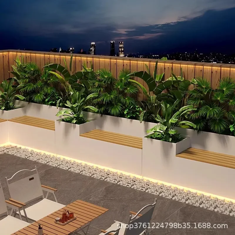 For Outdoor Wrought Iron Stainless Steel Flower Box Bench Combo Courtyard Balcony Commercial Leisure Waiting Chair Municipal