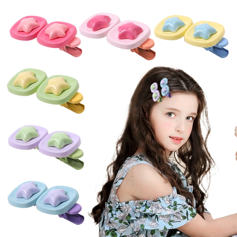 

2PCS Candy-Colored Square Star Hairpins Girls Cream-Colored Bangs Clips Niche Sweet and Cute Bb Clips Versatile Hair Accessories