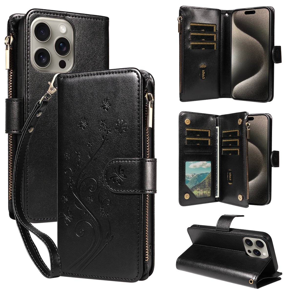 Leder-Handyhülle für iPhone 17 Pro Max, 17 Pro, 17E, 17 Air – Schutzhülle mit magnetischem Wallet-Ständer und weiteren Funktionen, modisch geprägt