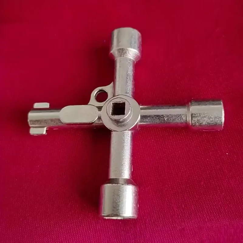 4‑Way Universal Cross Key,Multi‑Function Utility Wrench for Electric Elevator Water Gas Meter Box Cabinet Valve Lock Tool
