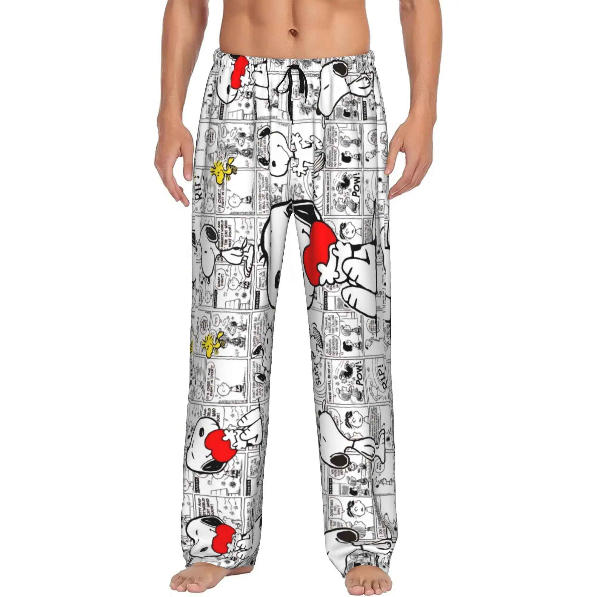 Custom S-snoopied Dog Pajama Pants Sleepwear Men's Elastic Waistband Cartoon Sleep Lounge Bottoms with Pockets