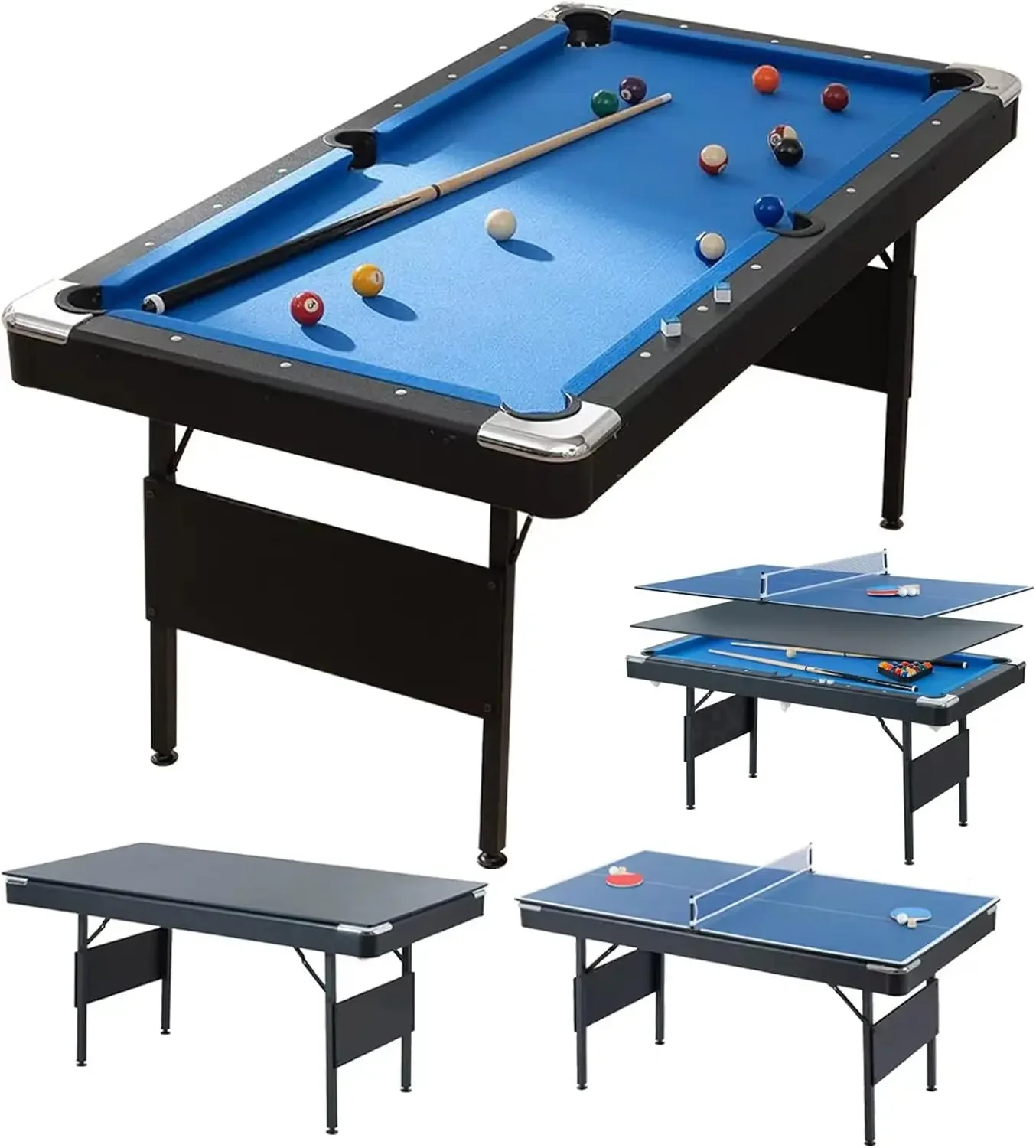 

3 in 1 Pool Ping Pong Dining Combo, 65.75in Foldable Billiard/Table Tennis, Multi Game for Adults Kids, With Billiard and Tennis