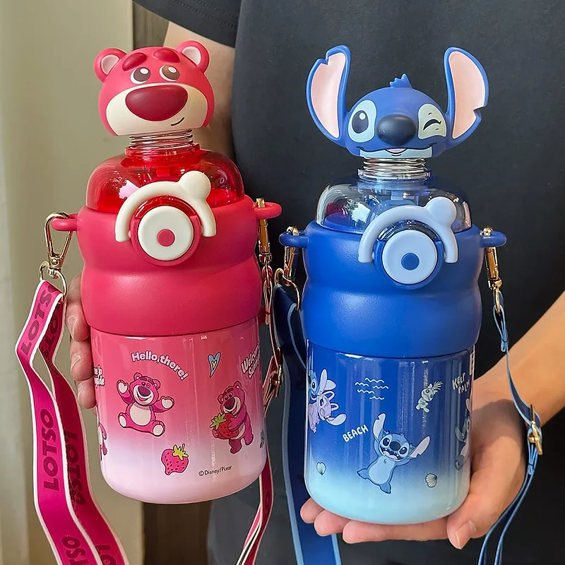 Disney Crazy Animal City Nuovo cartone animato Orso fragola Tazza calda per bambini Studente Paglia carina Tazza d'acqua in acciaio inossidabile 316 da 550 ml