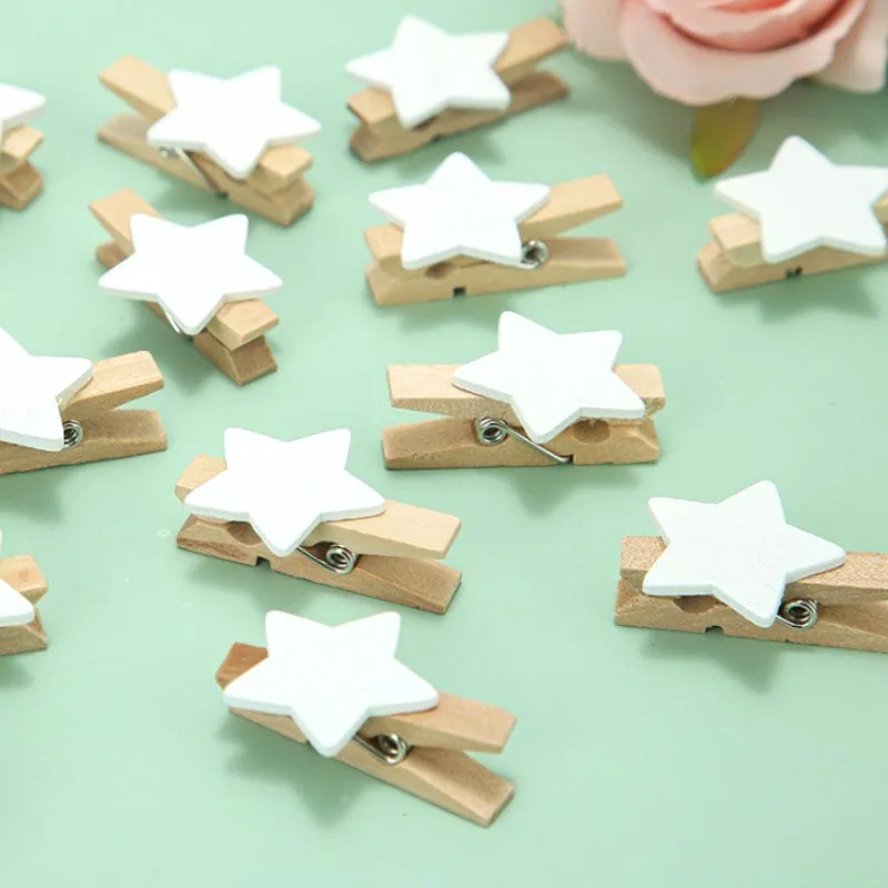 35x7mm 20pcs Wooden Colored Star Photo Clips Memo Paper Peg Clothespin Stationery Christmas Wedding Party Craft Home Decoration