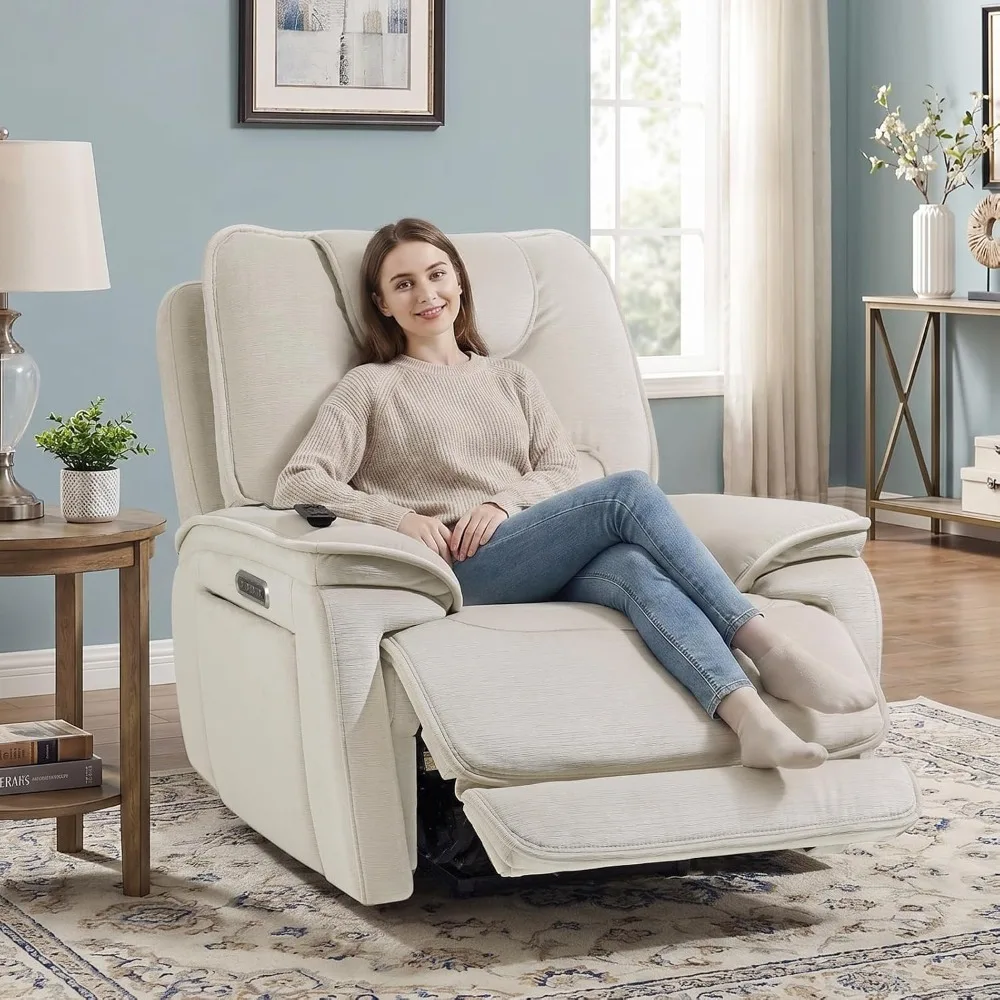 Triple Motor Zero Gravity Power Recliner Chair, 5'7'', White Chenille, Custom