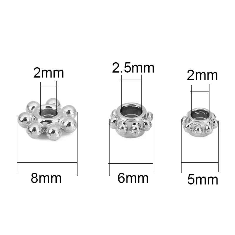 10pcs 5 6 8 mm Stainless Steel Spacer Necklace Beads Never Fade PVD Large Hole Beads For DIY Jewelry Making Bracelet Findings